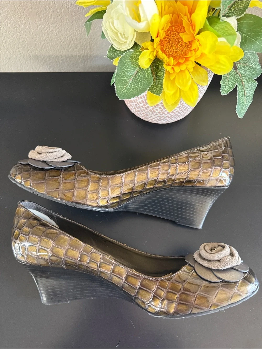 Brighton Harem Glossy Croc Pattern Wedges Heels
